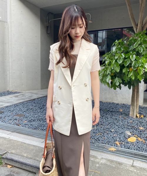 one after another NICE CLAUP（ワンアフターアナザーナイスクラップ）の「Sサイズあり　スリットキャミワンピース（ワンピース・レディース・コーラル/チェック/ブラウン/ブラック/アイボリー・SMALL/MEDIUM）」の20枚目の写真