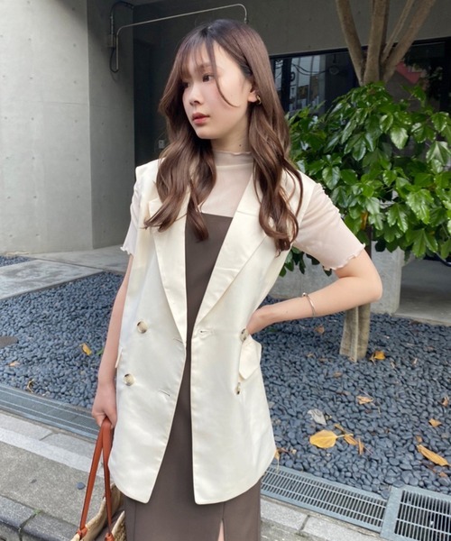 one after another NICE CLAUP（ワンアフターアナザーナイスクラップ）の「Sサイズあり　スリットキャミワンピース（ワンピース・レディース・コーラル/チェック/ブラウン/ブラック/アイボリー・SMALL/MEDIUM）」の21枚目の写真