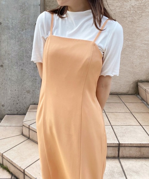 one after another NICE CLAUP（ワンアフターアナザーナイスクラップ）の「Sサイズあり　スリットキャミワンピース（ワンピース・レディース・コーラル/チェック/ブラウン/ブラック/アイボリー・SMALL/MEDIUM）」の10枚目の写真