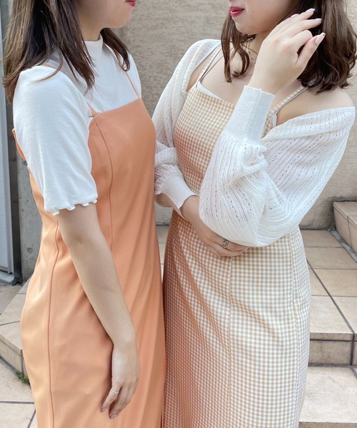 one after another NICE CLAUP（ワンアフターアナザーナイスクラップ）の「Sサイズあり　スリットキャミワンピース（ワンピース・レディース・コーラル/チェック/ブラウン/ブラック/アイボリー・SMALL/MEDIUM）」の11枚目の写真