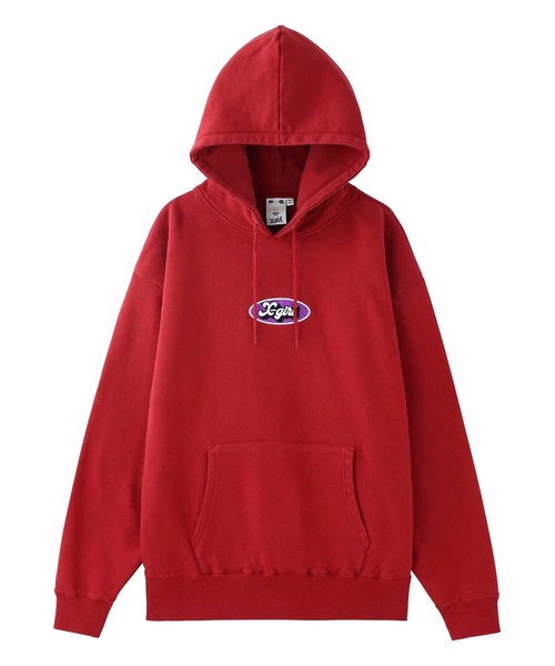 X-girl（エックスガール）の「OVAL LOGO PATCH SWEAT HOODIE（パーカー・レディース・ブラック/ダークグリーン/バーガンディー・S/M/L/XL）」の21枚目の写真