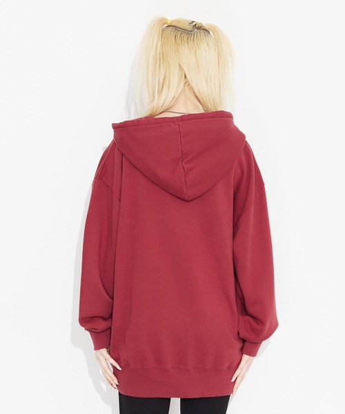 X-girl（エックスガール）の「OVAL LOGO PATCH SWEAT HOODIE（パーカー・レディース・ブラック/ダークグリーン/バーガンディー・S/M/L/XL）」の6枚目の写真