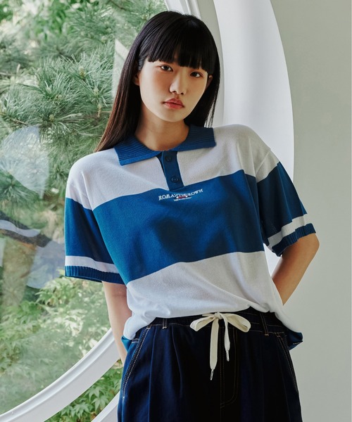 【ROMANTIC CROWN】STRIPE KNIT POLO / ロマンティッククラウン ストライプ ボーダー ニット ポロシャツ