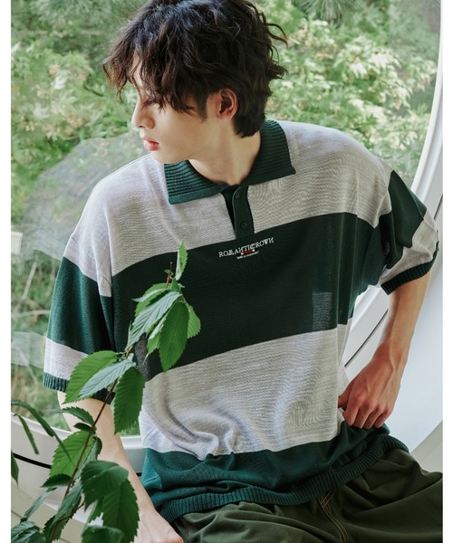 【ROMANTIC CROWN】STRIPE KNIT POLO / ロマンティッククラウン ストライプ ボーダー ニット ポロシャツ