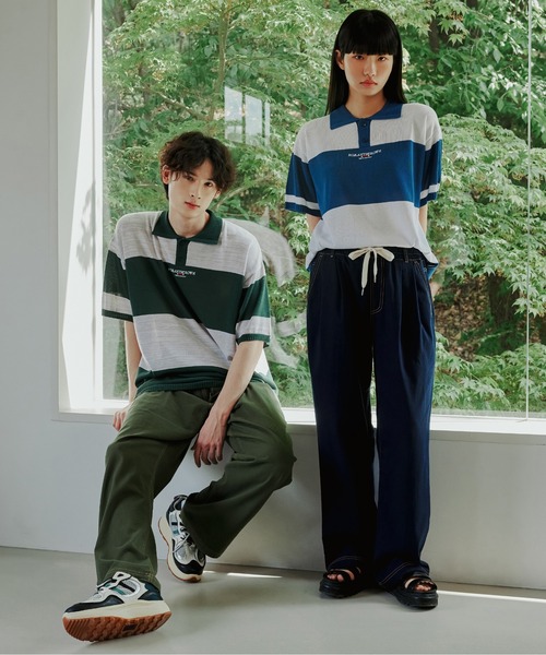 【ROMANTIC CROWN】STRIPE KNIT POLO / ロマンティッククラウン ストライプ ボーダー ニット ポロシャツ