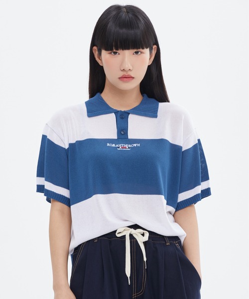 【ROMANTIC CROWN】STRIPE KNIT POLO / ロマンティッククラウン ストライプ ボーダー ニット ポロシャツ