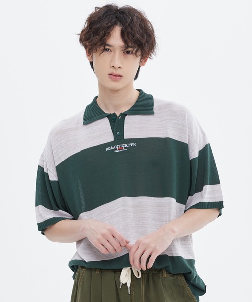 【ROMANTIC CROWN】STRIPE KNIT POLO / ロマンティッククラウン ストライプ ボーダー ニット ポロシャツ