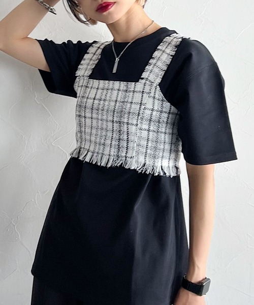 PAGEBOY（ページボーイ）の「CORE / ツイードサマービスチェ（その他トップス・レディース・オフホワイト/ブラック・FREE）」の2枚目の写真