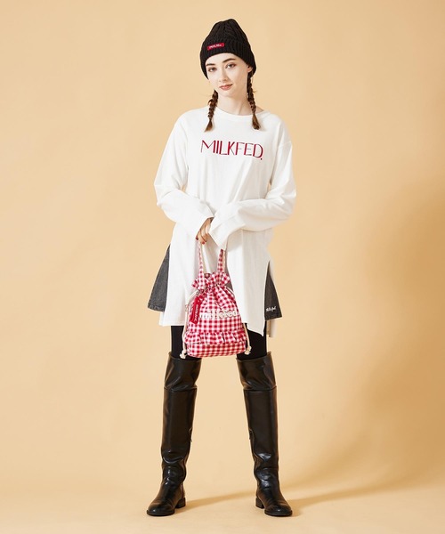 MILKFED.(ミルクフェド)の「COOPER FRILL DRAWSTRING BAG MINI/ギンガムチェック フリル ミニ トートバッグ/巾着(トートバッグ・レディース・ブラック/ベージュ/レッド・ONE SIZE)」の20枚目の写真