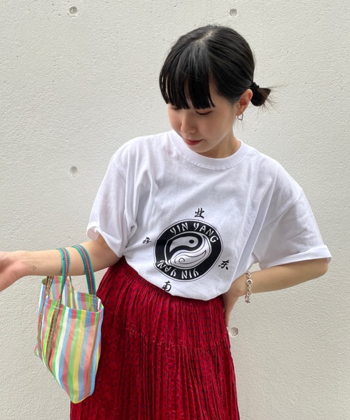 DuKKah（デュカ）の「Dukkah/【低身長向け】YINYANGビッグT（Tシャツ/カットソー・レディース・ホワイト/ライトピンク・LARGE）」の2枚目の写真