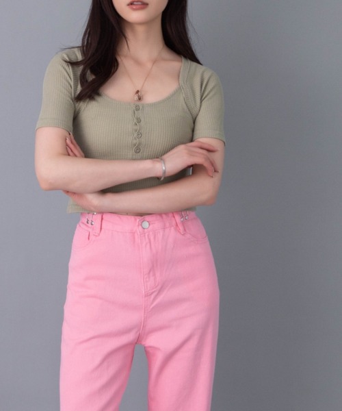 solleim(ソルレム)の「フロントボタンレイヤードリブTシャツ(Tシャツ/カットソー・レディース・オフホワイト/カーキ・M)」の11枚目の写真