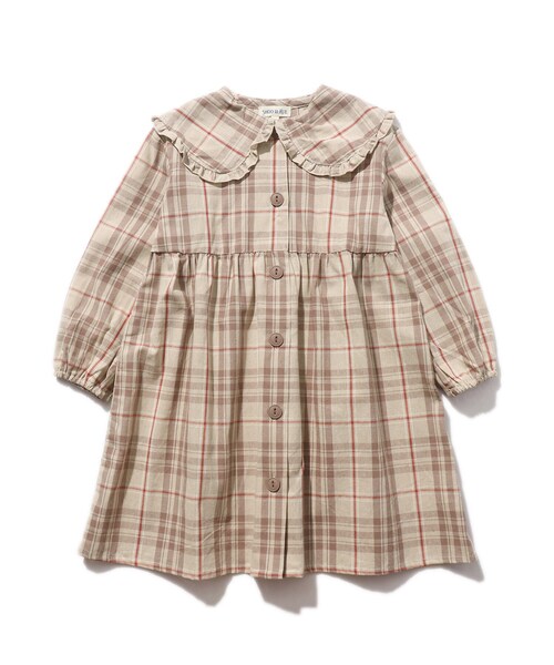 SHOO・LA・RUE(シューラルー)の「【110-140cm】ビッグ衿ギャザー切替シャツワンピース(ワンピース・キッズ・ライトベージュ/ベージュ系その他2・11/12/13/14)」の8枚目の写真