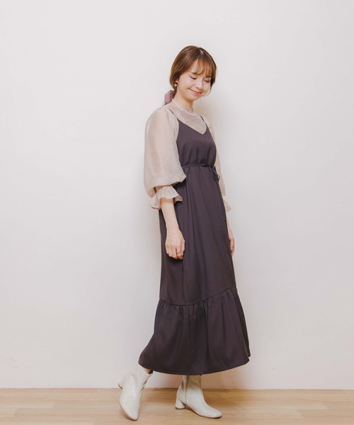 flower（フラワー）の「ハーティキャミワンピース（ワンピース・レディース・ダークブラウン/ベージュ/ブラック・FREE）」の3枚目の写真