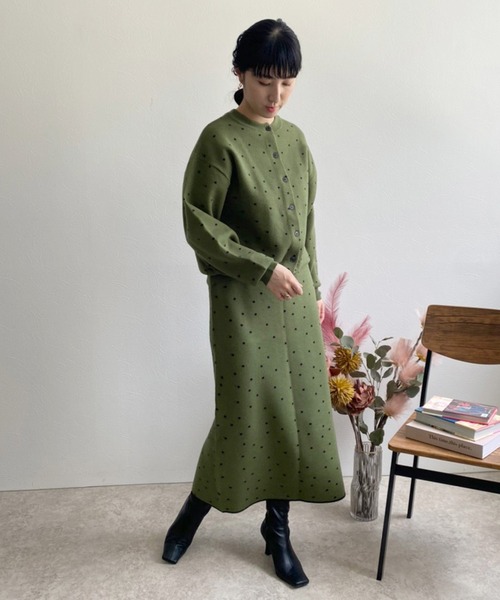 LHELBIE（レルビエ）の「ドットジャガードニットカーディガン（ニット/セーター・レディース・ブラック/ベージュ/グリーン・M）」の2枚目の写真
