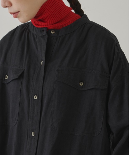 Libra Cue（リブラ キュー）の「ヘリンボーンツイルロングシャツワンピース（シャツワンピース・レディース・チャコールグレー/ブラック/カーキ/ベージュ/キャメル・FREE）」の6枚目の写真