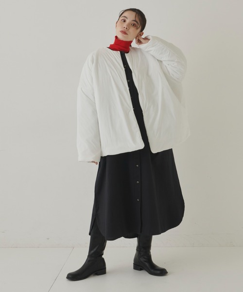 Libra Cue（リブラ キュー）の「ヘリンボーンツイルロングシャツワンピース（シャツワンピース・レディース・チャコールグレー/ブラック/カーキ/ベージュ/キャメル・FREE）」の7枚目の写真