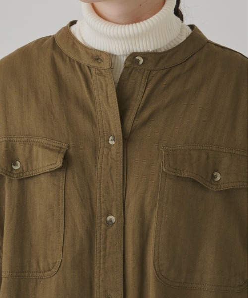 Libra Cue（リブラ キュー）の「ヘリンボーンツイルロングシャツワンピース（シャツワンピース・レディース・チャコールグレー/ブラック/カーキ/ベージュ/キャメル・FREE）」の19枚目の写真