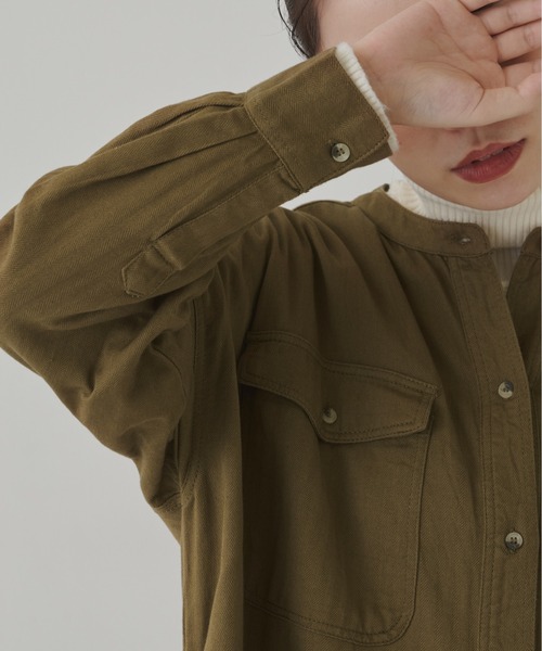 Libra Cue（リブラ キュー）の「ヘリンボーンツイルロングシャツワンピース（シャツワンピース・レディース・チャコールグレー/ブラック/カーキ/ベージュ/キャメル・FREE）」の10枚目の写真