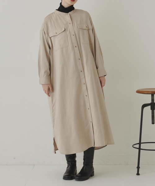 Libra Cue（リブラ キュー）の「ヘリンボーンツイルロングシャツワンピース（シャツワンピース・レディース・チャコールグレー/ブラック/カーキ/ベージュ/キャメル・FREE）」の20枚目の写真