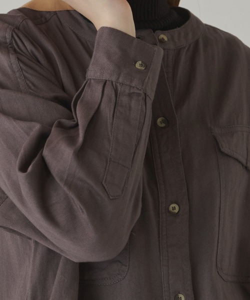 Libra Cue（リブラ キュー）の「ヘリンボーンツイルロングシャツワンピース（シャツワンピース・レディース・チャコールグレー/ブラック/カーキ/ベージュ/キャメル・FREE）」の8枚目の写真