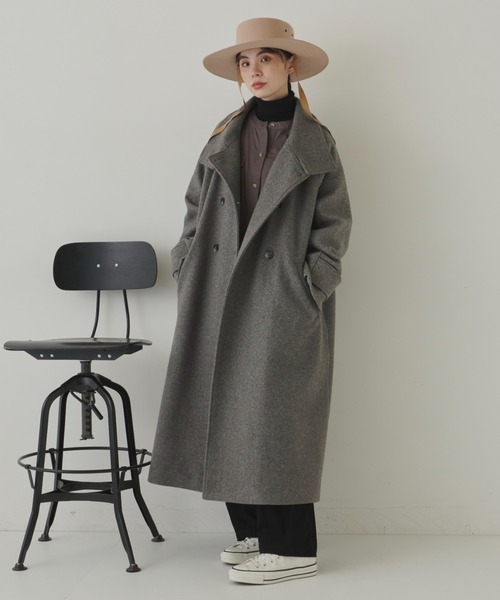 Libra Cue（リブラ キュー）の「ヘリンボーンツイルロングシャツワンピース（シャツワンピース・レディース・チャコールグレー/ブラック/カーキ/ベージュ/キャメル・FREE）」の9枚目の写真