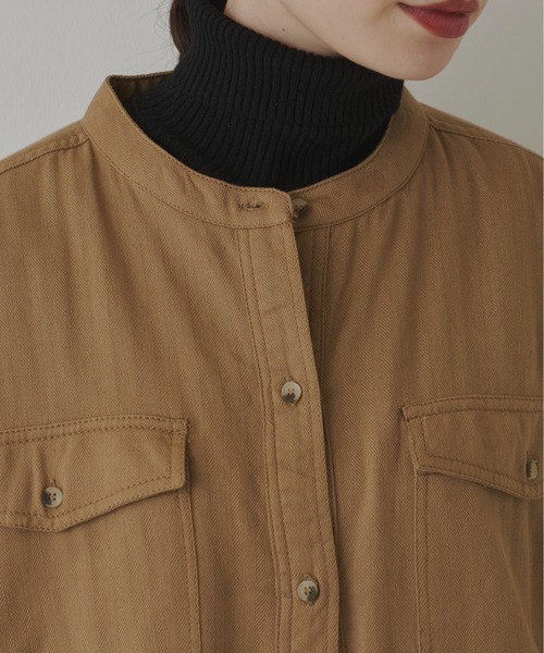 Libra Cue（リブラ キュー）の「ヘリンボーンツイルロングシャツワンピース（シャツワンピース・レディース・チャコールグレー/ブラック/カーキ/ベージュ/キャメル・FREE）」の22枚目の写真