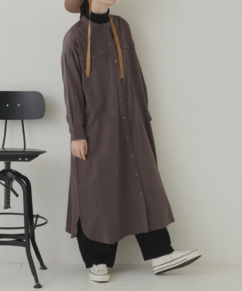Libra Cue（リブラ キュー）の「ヘリンボーンツイルロングシャツワンピース（シャツワンピース・レディース・チャコールグレー/ブラック/カーキ/ベージュ/キャメル・FREE）」の14枚目の写真