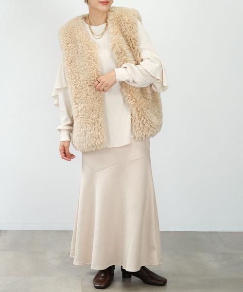 ＡＮＤＪ（アンドジェイ）の「【2022/AW】エコファーベスト（ベスト・レディース・ライトベージュ/オフホワイト/ブラウン・M）」の19枚目の写真