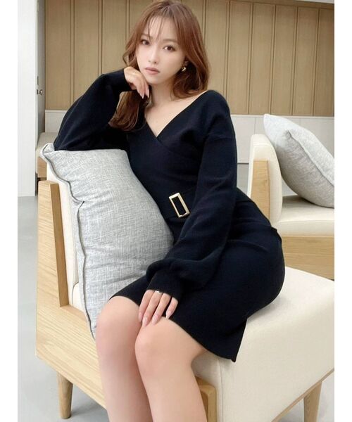 RESEXXY（リゼクシー）の「カシュクールニットワンピース（ワンピース・レディース・ブラック/ブルー/アイボリー/モカ・SMALL/MEDIUM）」の7枚目の写真