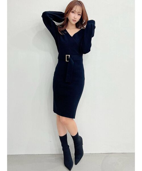 RESEXXY（リゼクシー）の「カシュクールニットワンピース（ワンピース・レディース・ブラック/ブルー/アイボリー/モカ・SMALL/MEDIUM）」の8枚目の写真