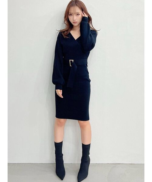 RESEXXY（リゼクシー）の「カシュクールニットワンピース（ワンピース・レディース・ブラック/ブルー/アイボリー/モカ・SMALL/MEDIUM）」の9枚目の写真