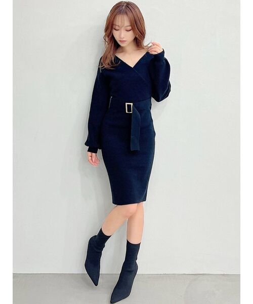 RESEXXY（リゼクシー）の「カシュクールニットワンピース（ワンピース・レディース・ブラック/ブルー/アイボリー/モカ・SMALL/MEDIUM）」の10枚目の写真