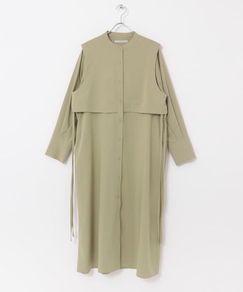 KBF（ケイビーエフ）の「レイヤードドロストシャツワンピース（ワンピース・レディース・チャコールグレー/オフホワイト/グリーン系その他・ONE）」の12枚目の写真