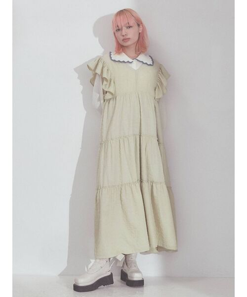 merry jenny(メリージェニー)の「レースアップティアードワンピース(ワンピース・レディース・アイボリー/ブラック/グリーン・FREE)」の3枚目の写真