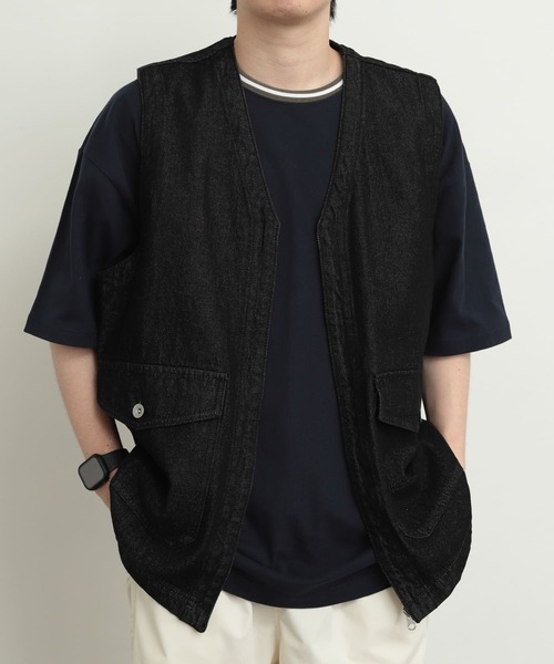 SENSE OF PLACE by URBAN RESEARCH(センスオブプレイスバイアーバンリサーチ)の「Vネックデニムベスト(ベスト・メンズ・インディゴブルー/ライトインディゴブルー/ブラック・MEDIUM/LARGE)」の4枚目の写真