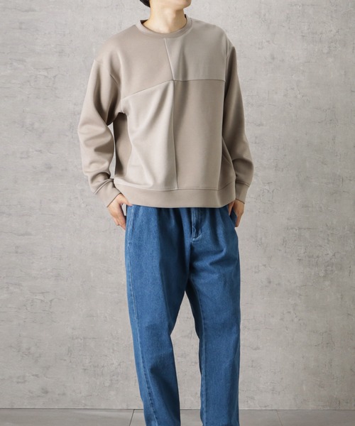 URBAN COLLECTION(アーバンコレクション)の「ポンチ素材 異素材ブロッキングトレーナー(スウェット・メンズ・ネイビー/ライトグレー/グレイッシュベージュ・M/L/XL)」の15枚目の写真