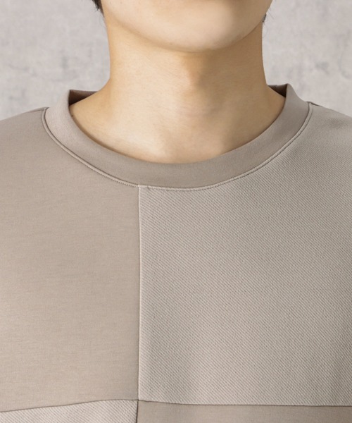 URBAN COLLECTION(アーバンコレクション)の「ポンチ素材 異素材ブロッキングトレーナー(スウェット・メンズ・ネイビー/ライトグレー/グレイッシュベージュ・M/L/XL)」の14枚目の写真