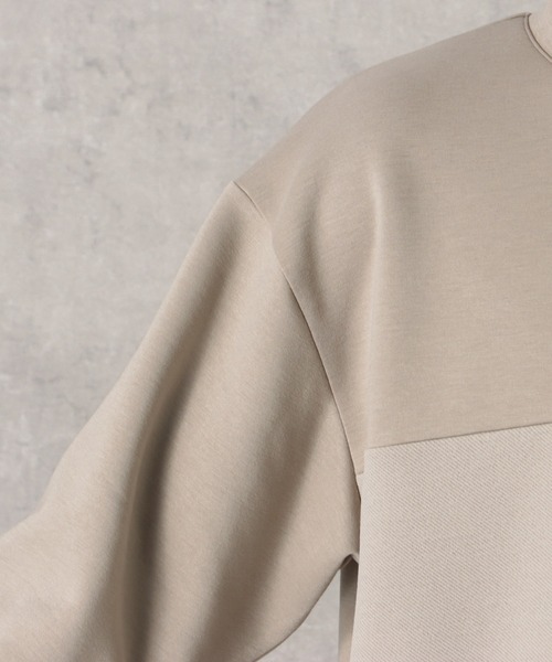 URBAN COLLECTION(アーバンコレクション)の「ポンチ素材 異素材ブロッキングトレーナー(スウェット・メンズ・ネイビー/ライトグレー/グレイッシュベージュ・M/L/XL)」の7枚目の写真