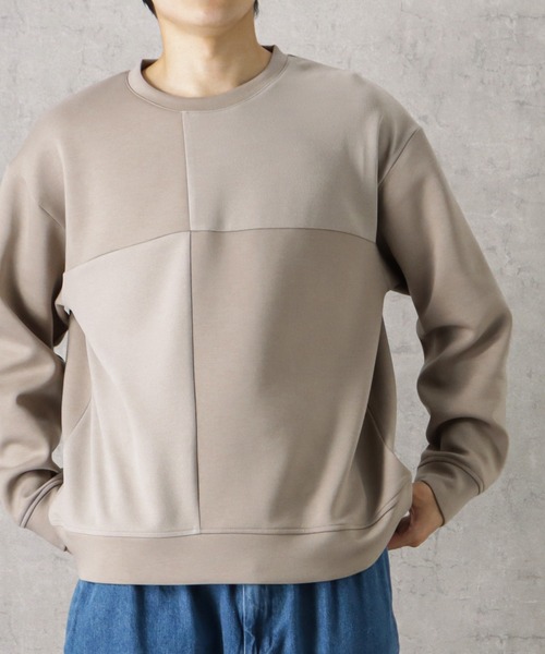 URBAN COLLECTION(アーバンコレクション)の「ポンチ素材 異素材ブロッキングトレーナー(スウェット・メンズ・ネイビー/ライトグレー/グレイッシュベージュ・M/L/XL)」の13枚目の写真