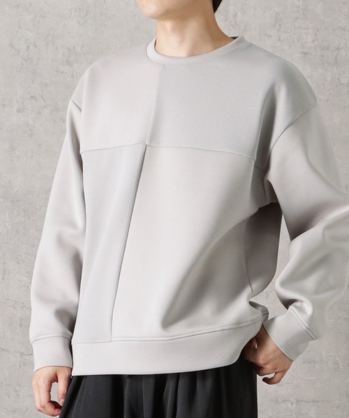 URBAN COLLECTION(アーバンコレクション)の「ポンチ素材 異素材ブロッキングトレーナー(スウェット・メンズ・ネイビー/ライトグレー/グレイッシュベージュ・M/L/XL)」の6枚目の写真