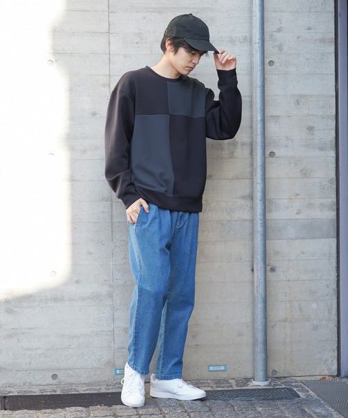 URBAN COLLECTION(アーバンコレクション)の「ポンチ素材 異素材ブロッキングトレーナー(スウェット・メンズ・ネイビー/ライトグレー/グレイッシュベージュ・M/L/XL)」の17枚目の写真
