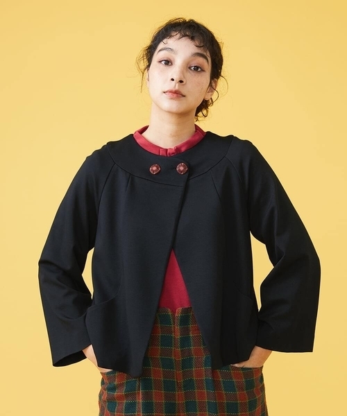 Jocomomola（ホコモモラ）の「R/Nyポンチ ノーカラージャケット（ノーカラージャケット・レディース・ブラック/ブルー・40/42）」の2枚目の写真