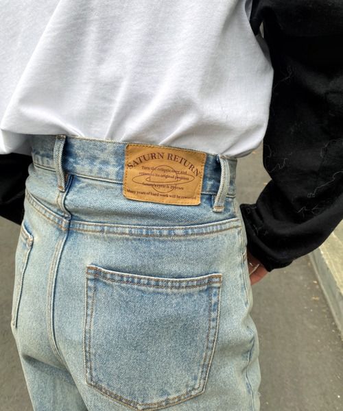 WHO'S WHO gallery（フーズフーギャラリー）の「クラッシュデザインデニム（デニムパンツ・レディース・サックスブルー/ブラック・FREE）」の4枚目の写真