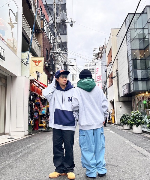 #MEMORY（メモリー）の「MEMORY バイカラー スウェットパーカー / オーバーサイズ パーカー メンズ レディース（パーカー・レディース・ブラック/グリーン/ネイビー・FREE）」の9枚目の写真
