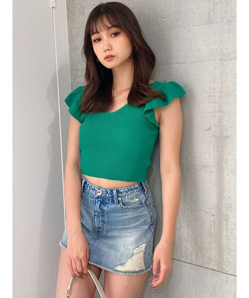 GYDA（ジェイダ）の「2WAYフリルリブニットTOPS（ニット/セーター・レディース・ブラック/グリーン・FREE）」の9枚目の写真