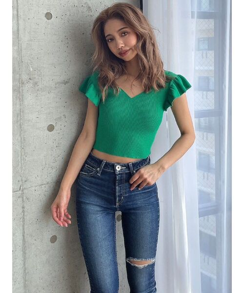 GYDA（ジェイダ）の「2WAYフリルリブニットTOPS（ニット/セーター・レディース・ブラック/グリーン・FREE）」の11枚目の写真