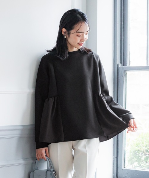 5-86【未使用】nagonstans ドッキングスウェット定価33,000円 ハーフZIP裾ドロスト胸ロゴミニスウェットショートトップス