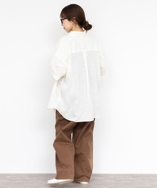 PAR ICI（パーリッシィ）の「60リネン製品染め 半袖BIGシャツ（シャツ/ブラウス・レディース・グリーン/ホワイト/ブラック/サックスブルー・FREE）」の19枚目の写真