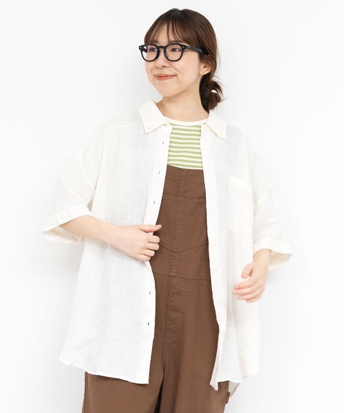 PAR ICI（パーリッシィ）の「60リネン製品染め 半袖BIGシャツ（シャツ/ブラウス・レディース・グリーン/ホワイト/ブラック/サックスブルー・FREE）」の14枚目の写真