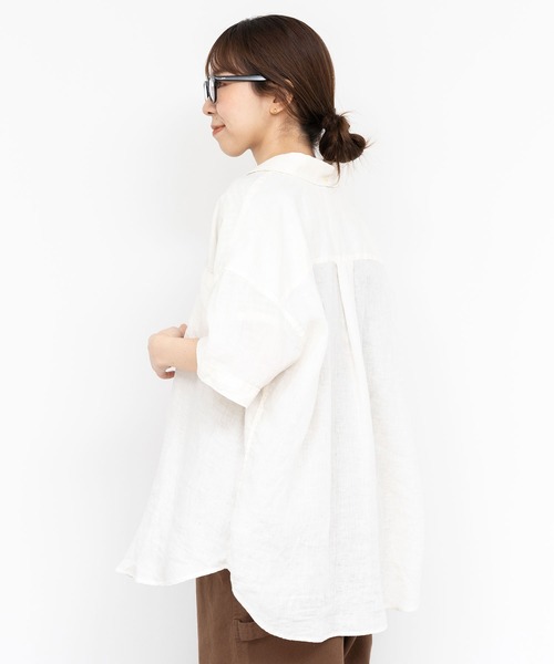 PAR ICI（パーリッシィ）の「60リネン製品染め 半袖BIGシャツ（シャツ/ブラウス・レディース・グリーン/ホワイト/ブラック/サックスブルー・FREE）」の15枚目の写真